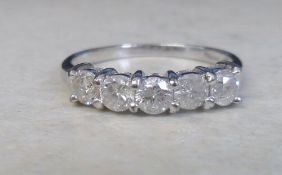 9ct white gold diamond 5 stone ring appr