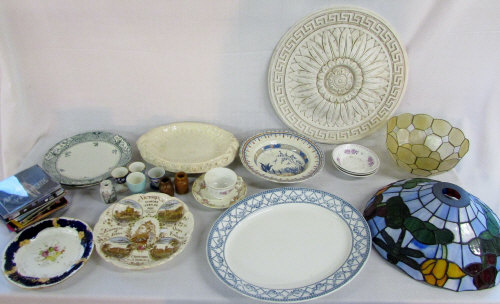 Various ceramics, Tiffany style light sh