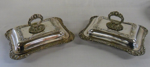 Pair Victorian silver plate entree dishe