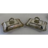 Pair Victorian silver plate entree dishe