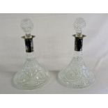 Pair of ships decanters with EPNS collar