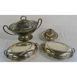 Silver plate tureen, pair of entree dish