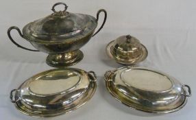 Silver plate tureen, pair of entree dish