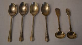 4 silver rat tail tea spoons and 2 silve