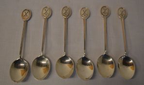 6 silver spoons with golfing motifs