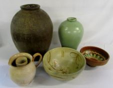 Stoneware flagon, bowls & David Leach st