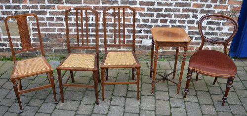 Victorian dining chair, table & 3 cane s