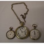 2 silver pocket watches & one metal pock