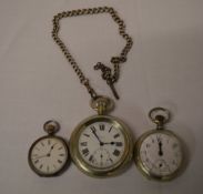 2 silver pocket watches & one metal pock