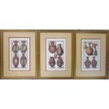 3 framed prints of classical vases 42 cm