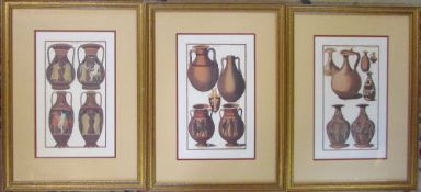 3 framed prints of classical vases 42 cm