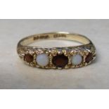 9ct gold white opal and garnet ring size
