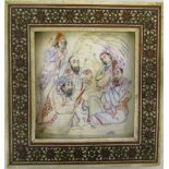 Persian ivory painted miniature in ornat