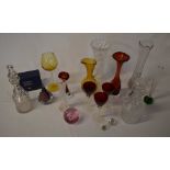 Glassware including coloured glass vases