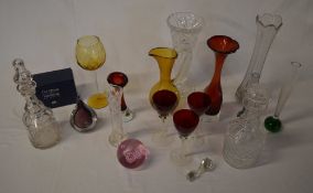 Glassware including coloured glass vases