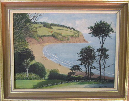 Oil on canvas of a coastline scene by H