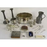 Various silver plate and pewter inc cand
