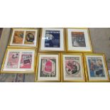 7 framed pictorial sheet music covers in