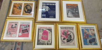 7 framed pictorial sheet music covers in