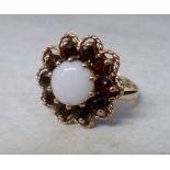 9ct gold garnet and opal flower ring siz