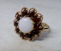 9ct gold garnet and opal flower ring siz