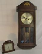 Oak wall clock & small barometer