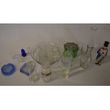 Various glassware including blue ashtray