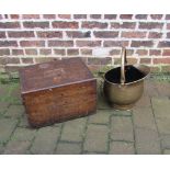 Pine box/crate & brass coal scuttle