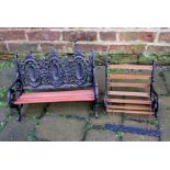 Cast iron and wood doll's bench and swin