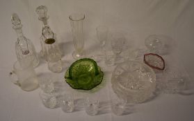 Glassware including a green glass basket