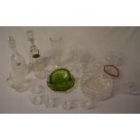 Glassware including a green glass basket