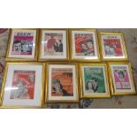 8 framed pictorial sheet music covers in