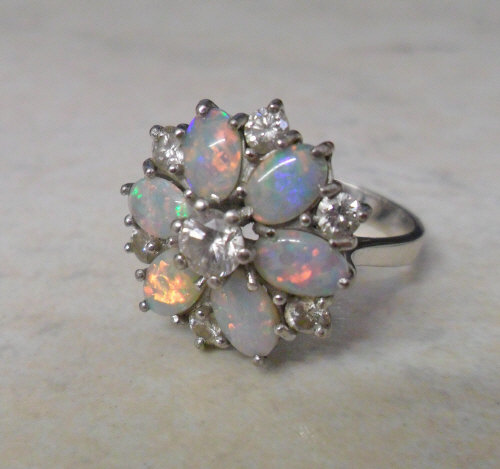 18ct white gold diamond and opal flower - Image 2 of 2