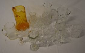 Amber coloured glass jug, glass vases an