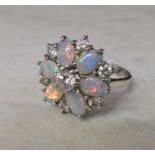 18ct white gold diamond and opal flower
