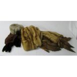 Assorted vintage fur stoles & hat