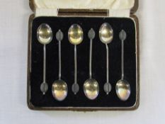 Cased set of 6 silver coffee bean spoons