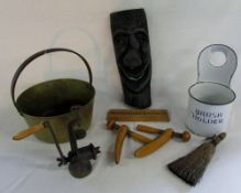 Various items inc jam pan, treen & mince