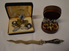 Various cufflink's and a letter opener i
