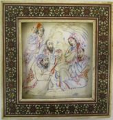 Persian ivory painted miniature in ornat