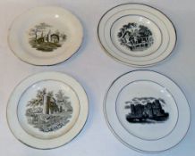 4 white 19th century small plates with b