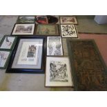 Various prints, mirror & a tapestry