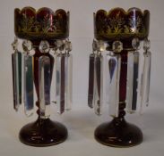 Pair of ruby & gilt table lustres with c