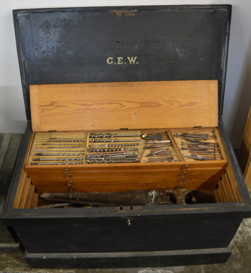 Large 19th century joiners chest with va