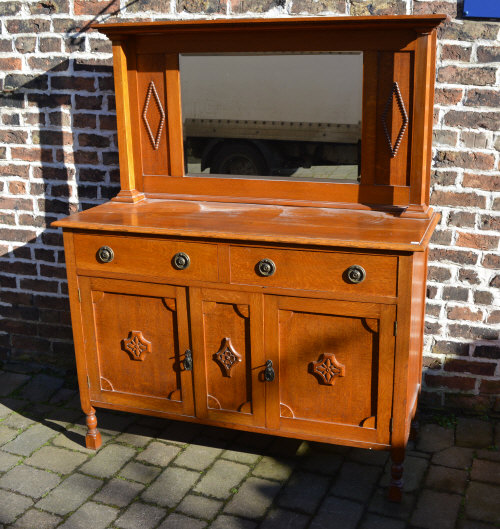 Large early 20th century mirror back oak