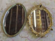 Gilt framed oval mirror & one other H 65