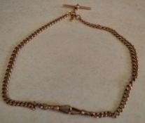 9ct gold watch chain with T bar, approx