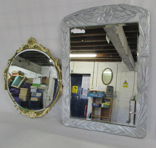 Hickory wood painted silver mirror & one