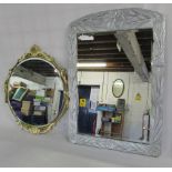 Hickory wood painted silver mirror & one