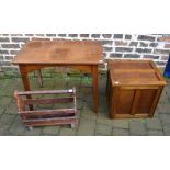 Wooden box, magazine rack and an oak sid